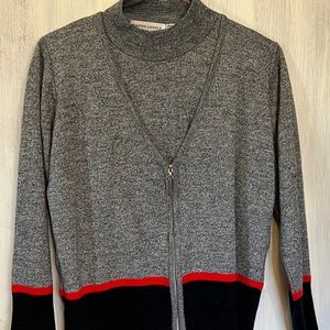 Vintage Karen Lessly small woman’s grey, red and black attached sweater set